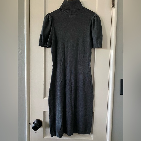 Express Design Studio Dark Grey Puff Short Sleeve Turtleneck Sweater Dress Sz S - Picture 2 of 3
